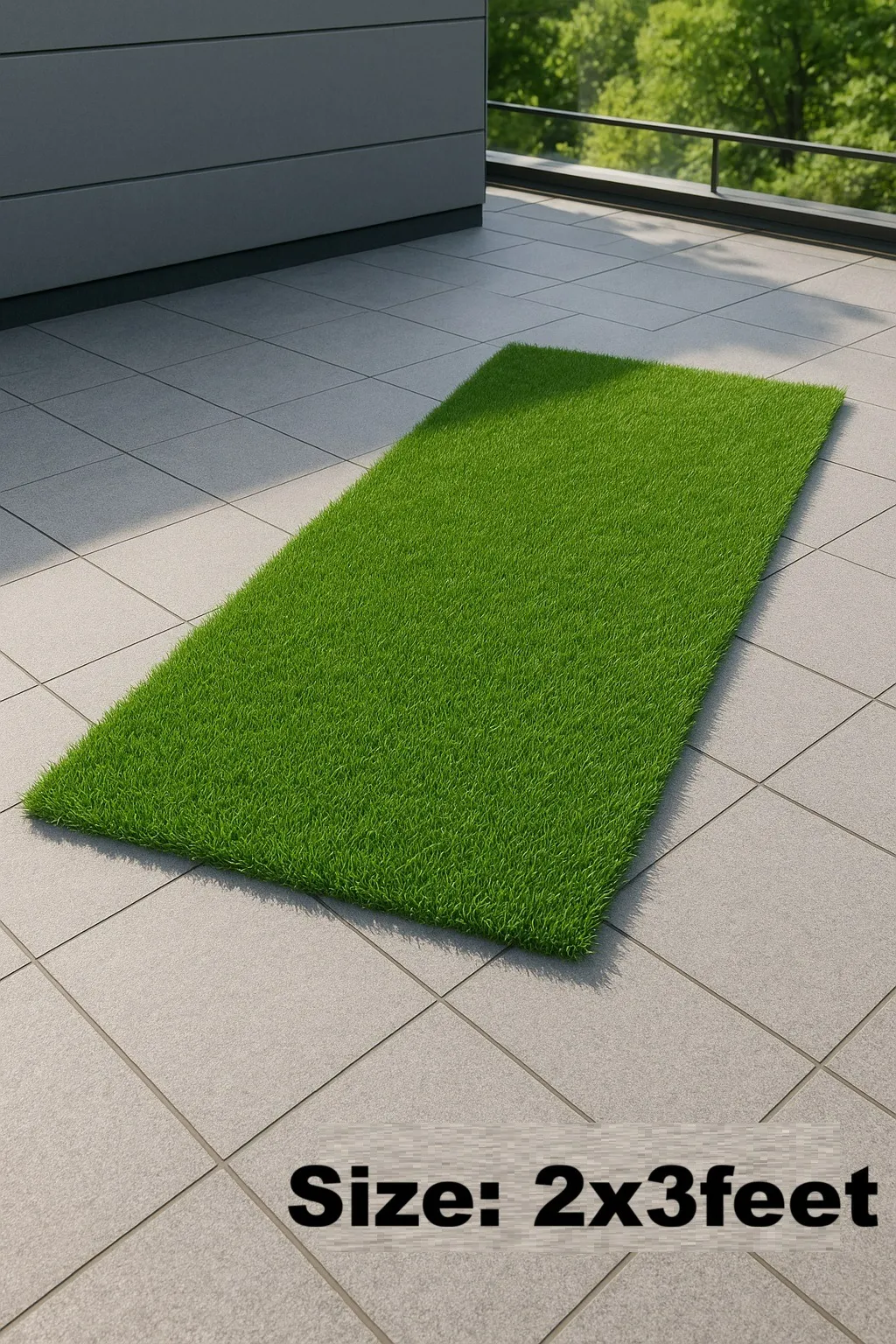 Artificial grass mat on a rooftop terrace