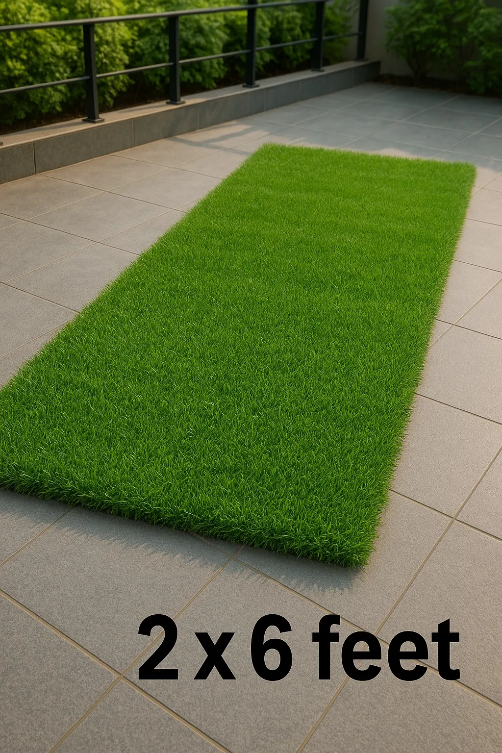 Artificial grass runner laid along a tiled terrace
